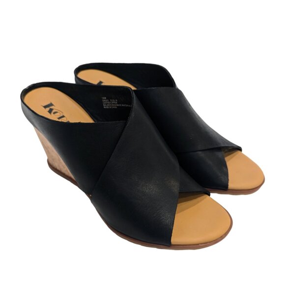 Kork-Ease Shoes - KORKS Violetta Leather Wedge Sandal 10 Black Criss Cross Strap Open Toe